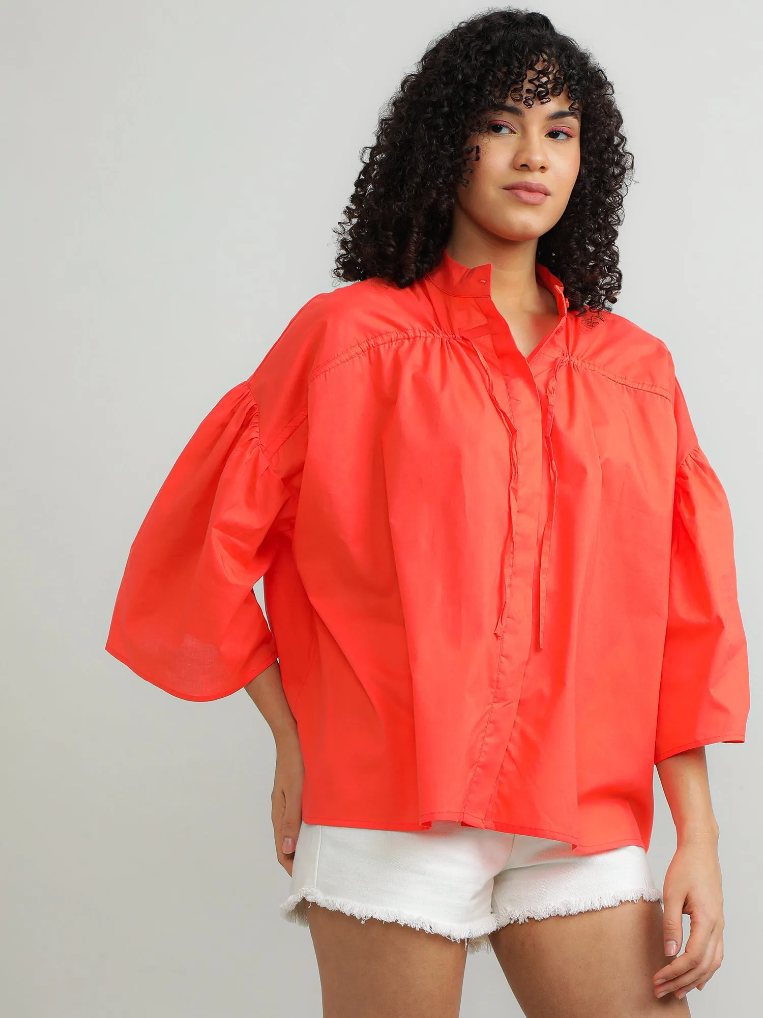 Women Cotton Oversize Coral Top