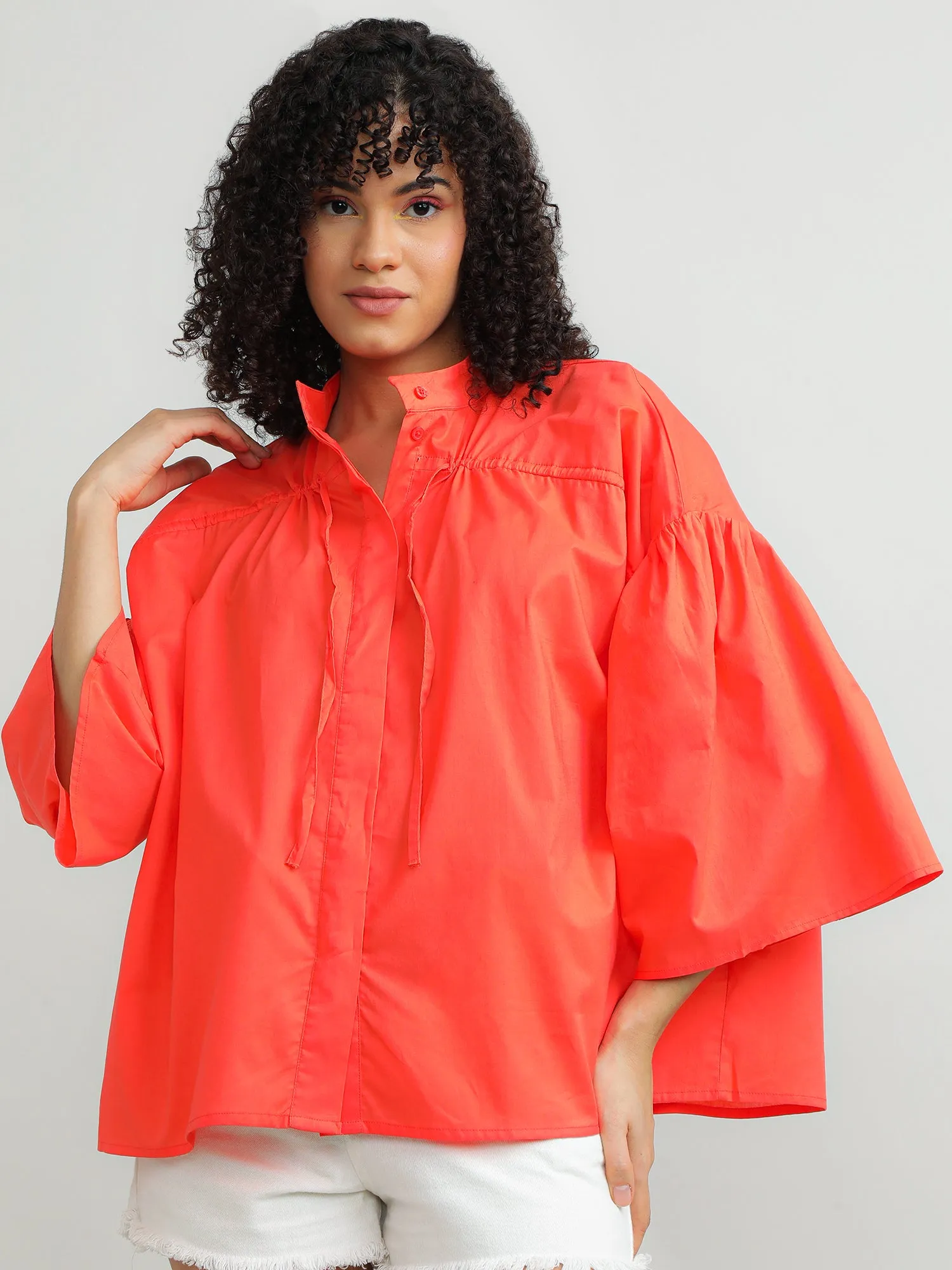 Women Cotton Oversize Coral Top