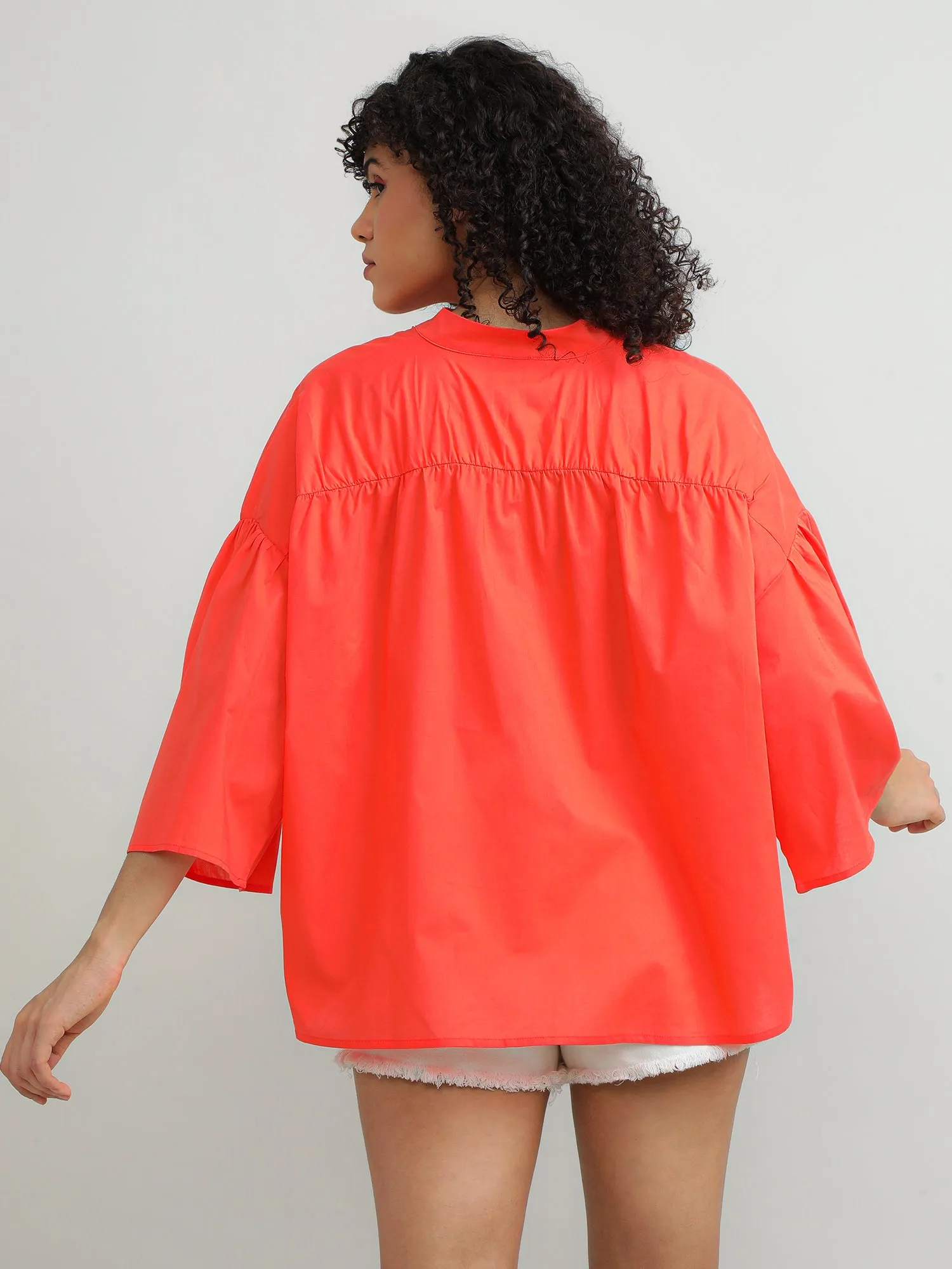 Women Cotton Oversize Coral Top