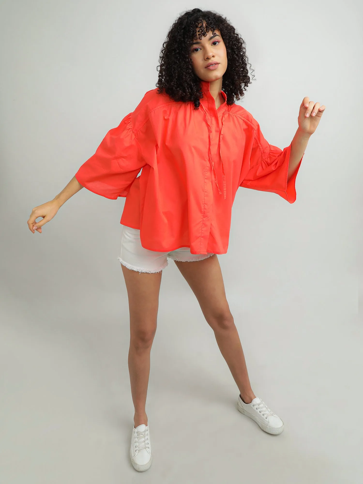 Women Cotton Oversize Coral Top