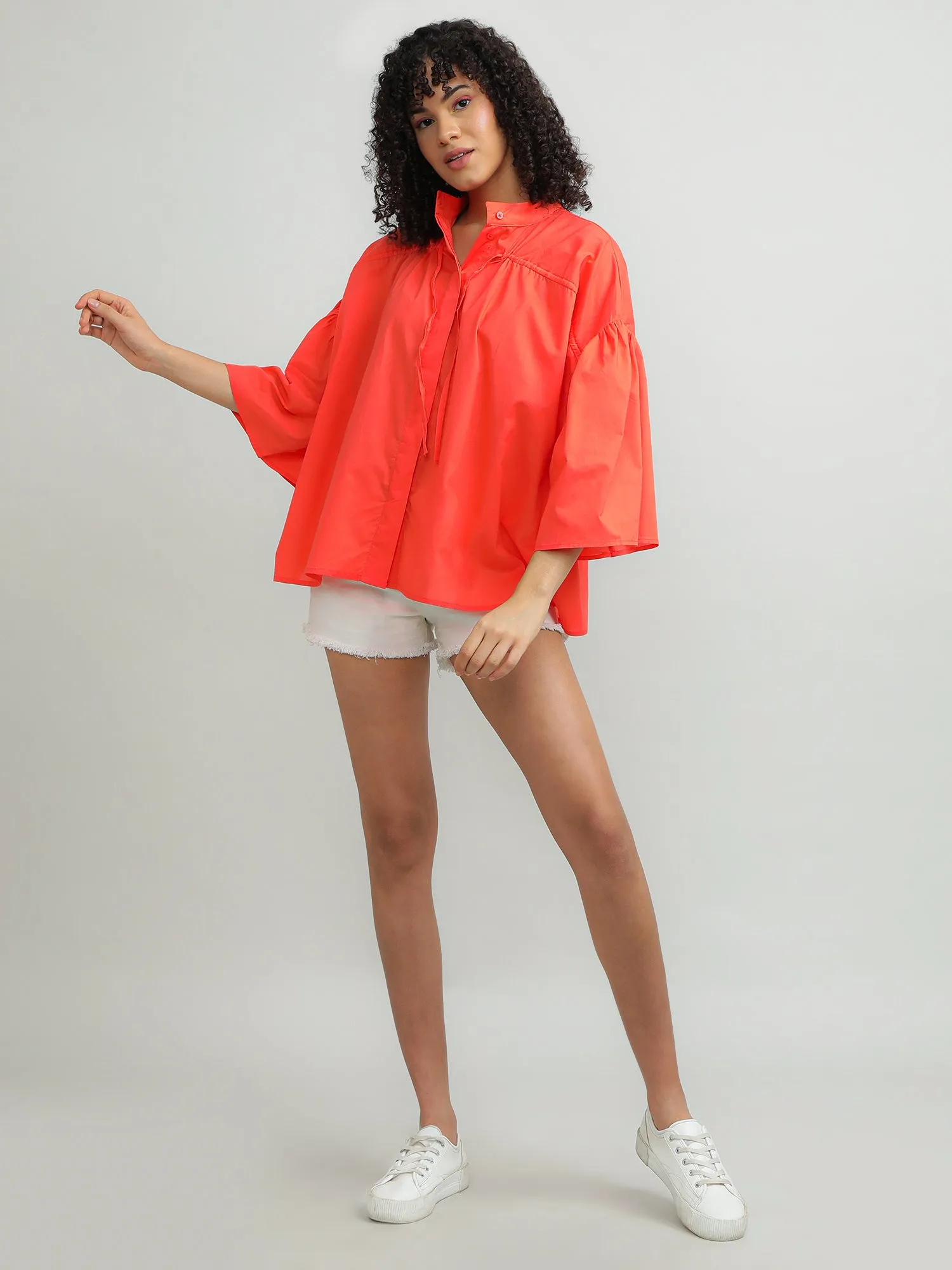 Women Cotton Oversize Coral Top