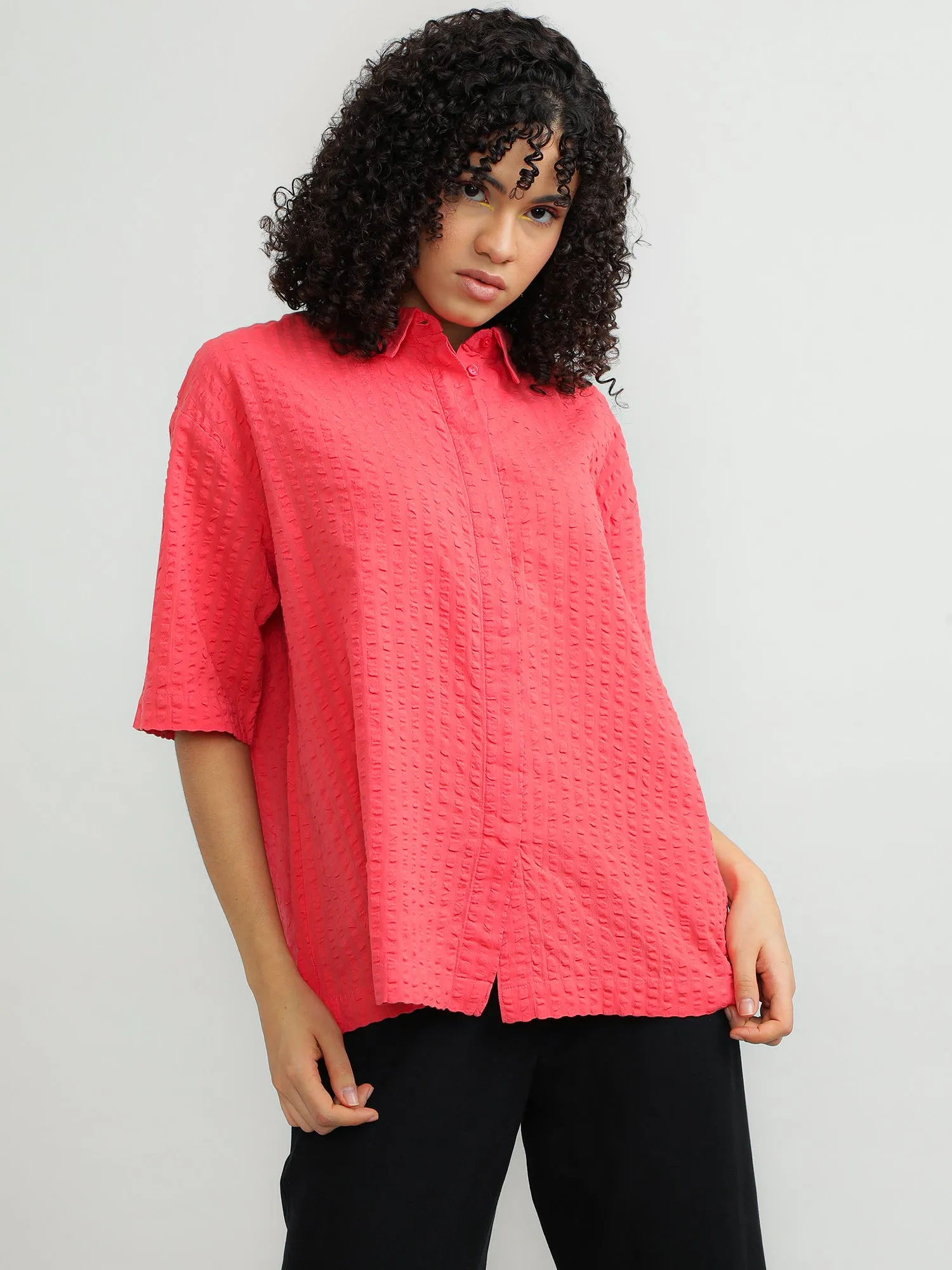 Women Cotton Pink Casual Shirt