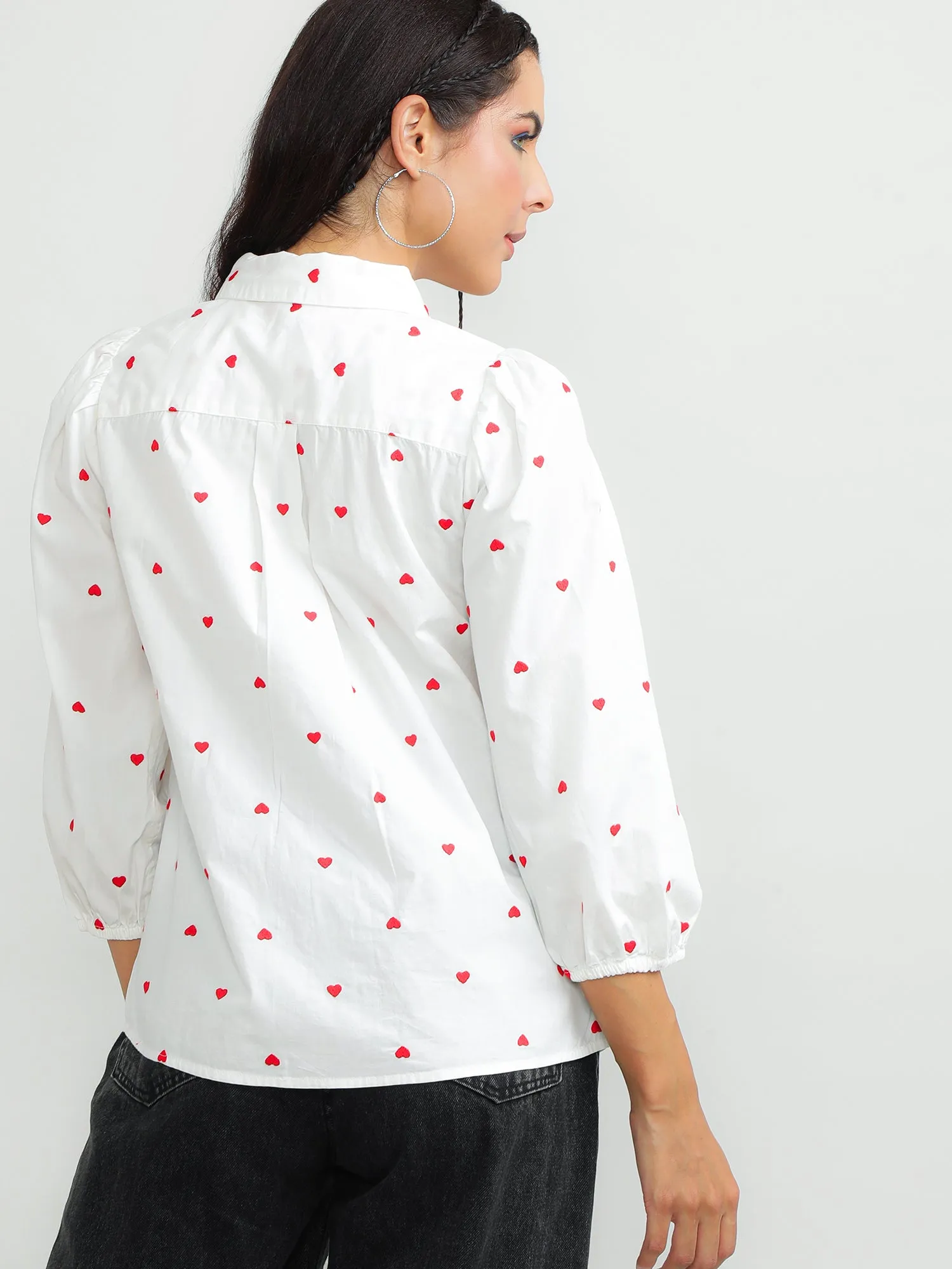 Women Cotton Printed White Top