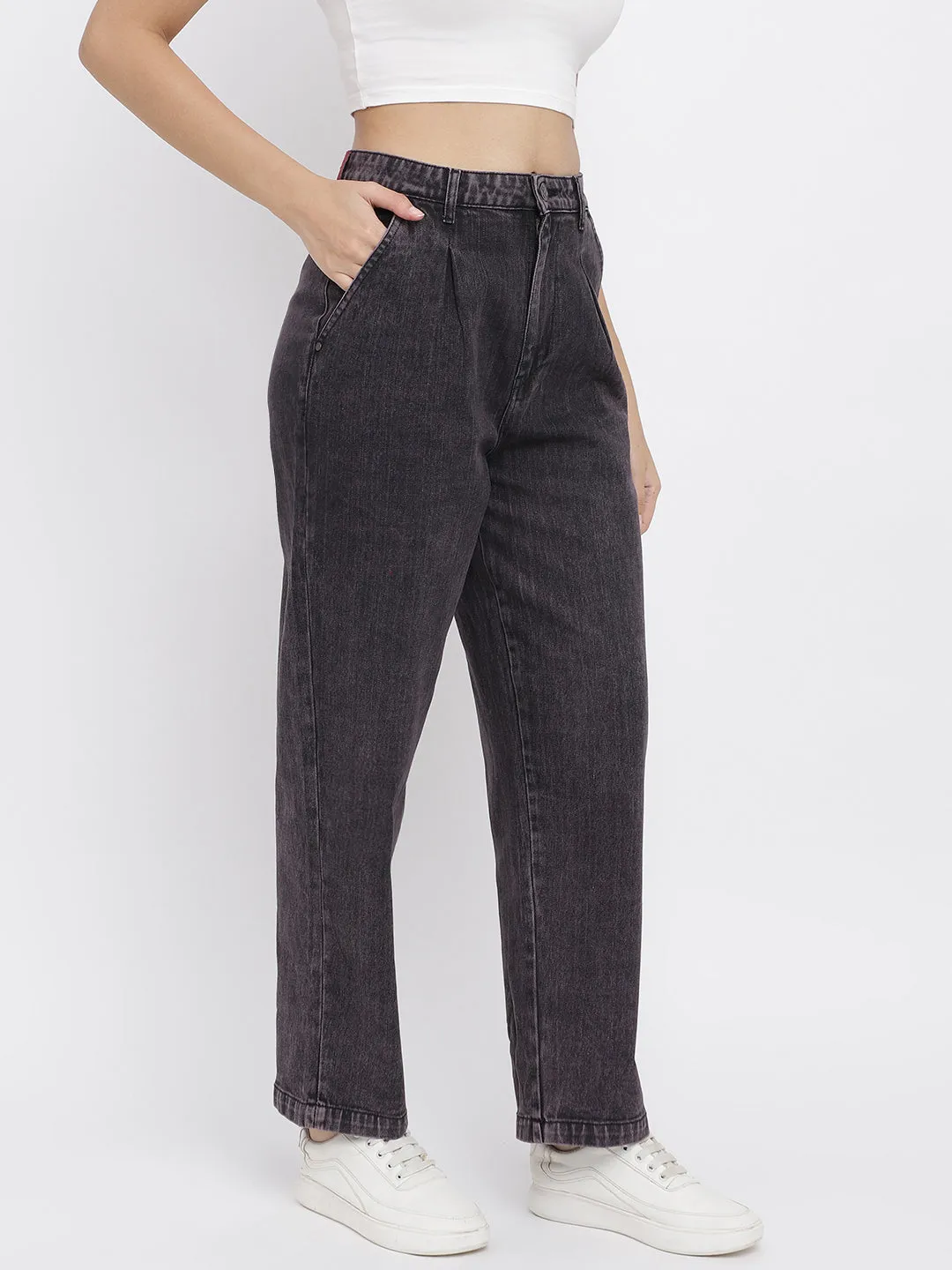 Women Grey Wide Leg Denim Solid Jeans