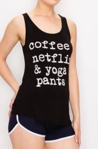 Womens Coffee Netflix Yoga Pants Graphic Tank Top Black Plus Size 1x/2xl/3xl