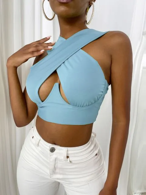 Womens Criss Cross Tank Tops Sexy Sleeveless Solid Color Cutout Front Crop Tops Party Club Streetwear Summer Lady Bustier Tops