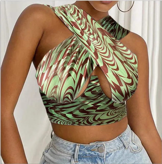 Womens Criss Cross Tank Tops Sexy Sleeveless Solid Color Cutout Front Crop Tops Party Club Streetwear Summer Lady Bustier Tops