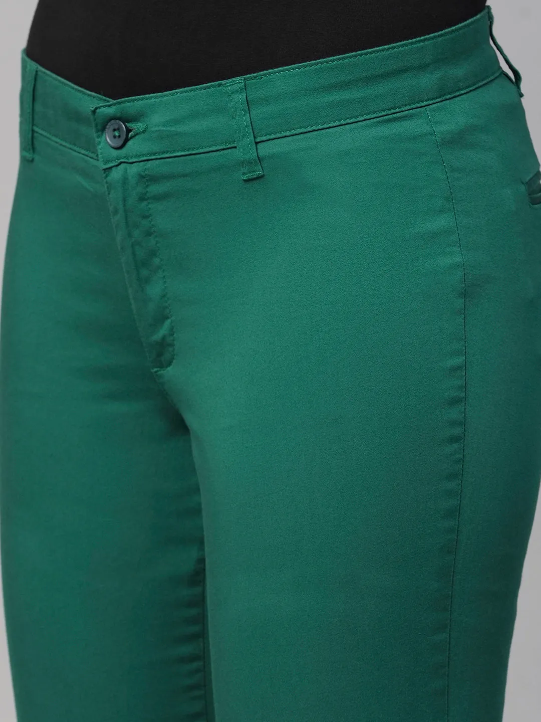 Women's Green Cotton Lycra Regular Fit Pant