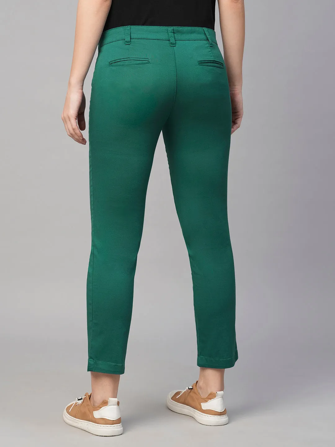 Women's Green Cotton Lycra Regular Fit Pant