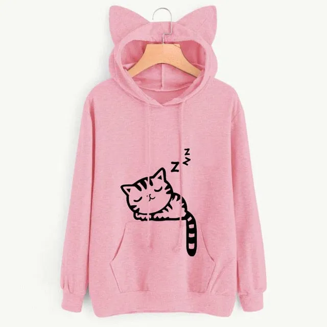 Women's Harajuku Hooded Casual Solid Color Hooded Pocket Long Sleeve Pullover Sweatshirt For Girls moletom feminino