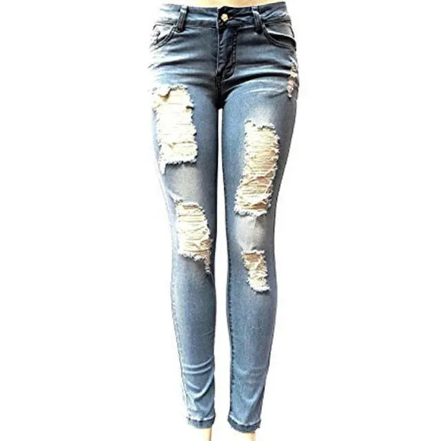 Women's Skinny Hole Ripped Jeans New Fashion WomenPants Boyfriend Denim Biker Jeans Female Pencil Pants Softener